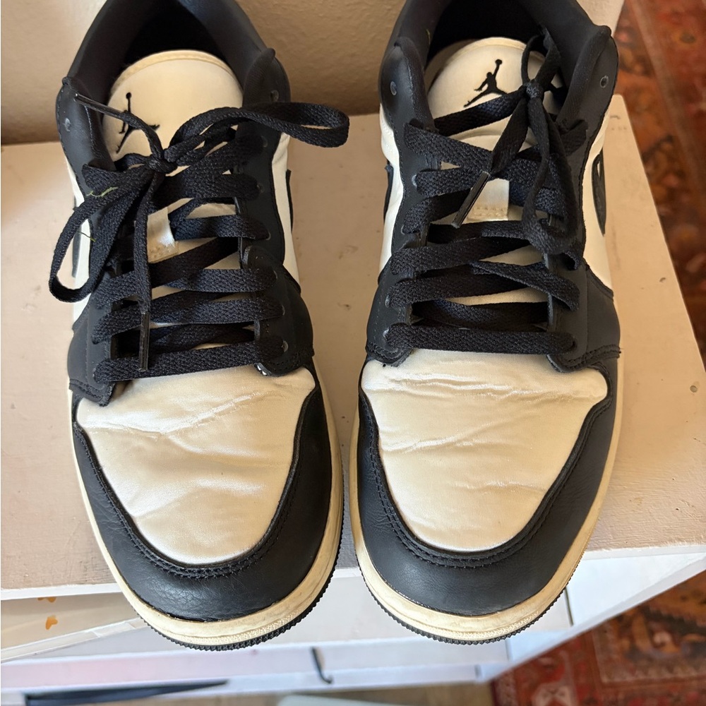 Jordan Women's Black and Cream Satin Sneakers